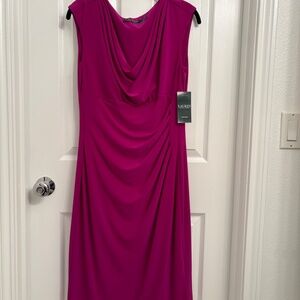 Never worn Ralph Lauren ruched, cocktail, magenta dress. Tags on! Size 12.